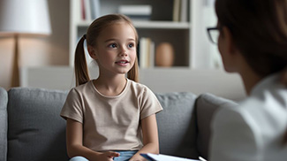 therapist taking notes while listening to a child patient